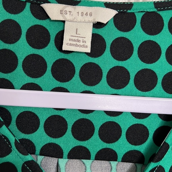 Cato Green Black + White Polka Dot Tie Up Blouse Size Large - Picture 3 of 6